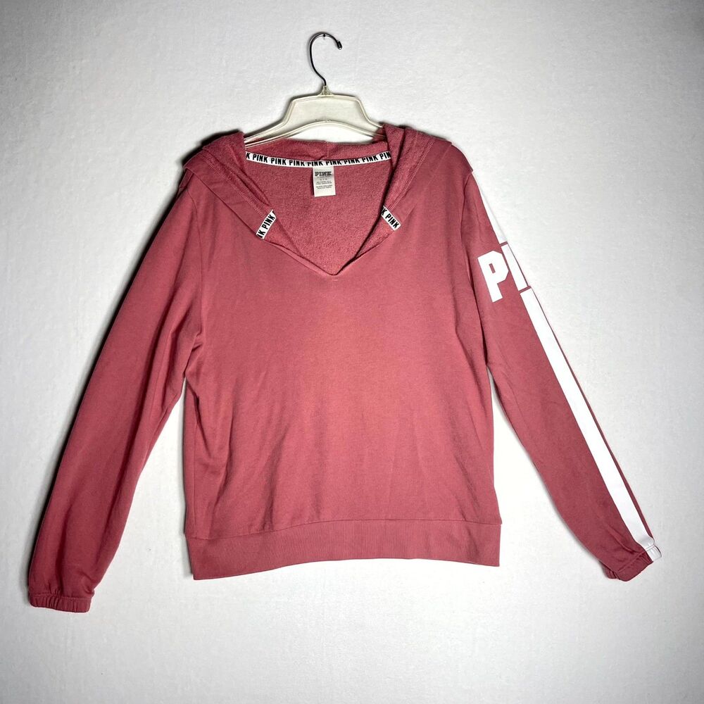 Victoria's Secret PINK Neutral Pink Hoodie White Lettering on‎ Arm Ladies Size L